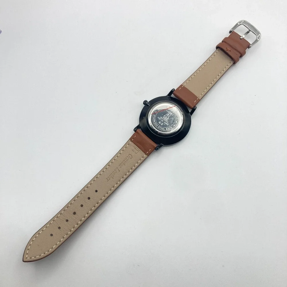 Lavaredo Men's Watch 40mm Black Blue Dial Date Brown Leather 30M New Battery 9